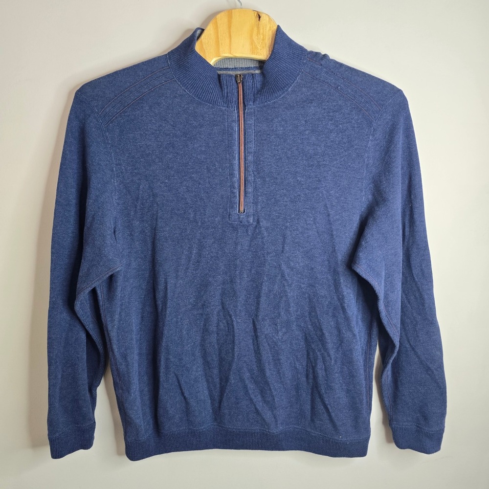Tommy Bahama Mens Blue 100% Cotton Quarter Zip Pullover Sweater Heathered XL - Picture 2 of 8